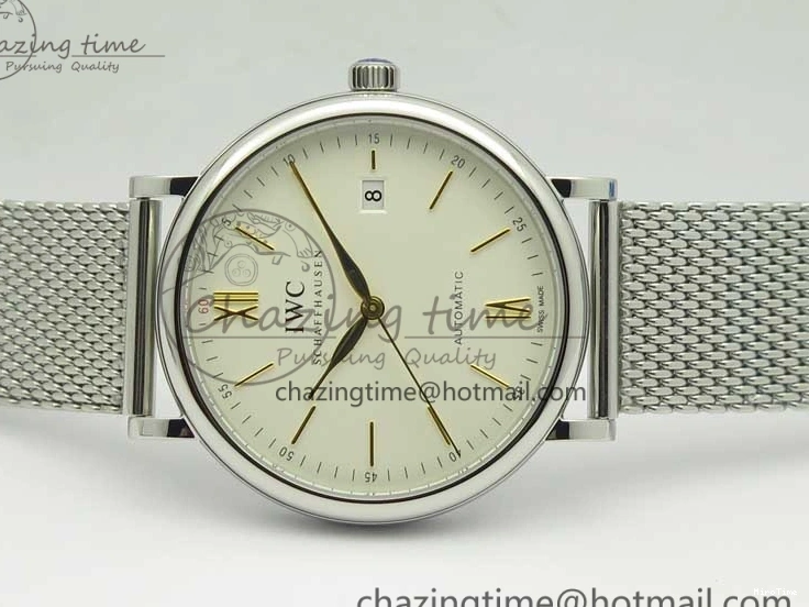 MIROTIME 0701 Breathable Portofino IW356501 SS V3 MK 1:1 Best Edition White Dial Gold Markers On SS Mesh Bracelet MIYOTA 7197